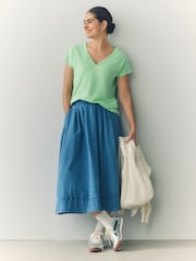 أخضر مائي - V-Neck Cap Sleeve T-Shirt - صورة 3 من 8