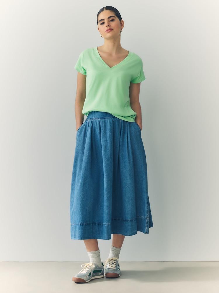 Vert turquoise - T-shirt à col en V avec manches à bonnet - Image 4 of 8