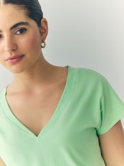 أخضر مائي - V-Neck Cap Sleeve T-Shirt - صورة 5 من 8