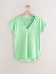 أخضر مائي - V-Neck Cap Sleeve T-Shirt - صورة 6 من 8