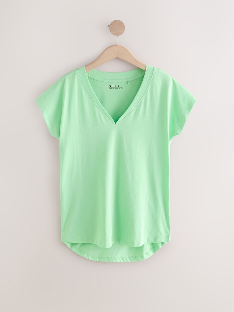 Vert turquoise - T-shirt à col en V avec manches à bonnet - Image 6 of 8