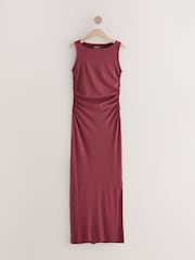 Oxblood Side Seam Ruched Detail Maxi Length Sleeveless Dress - Image 1 of 3