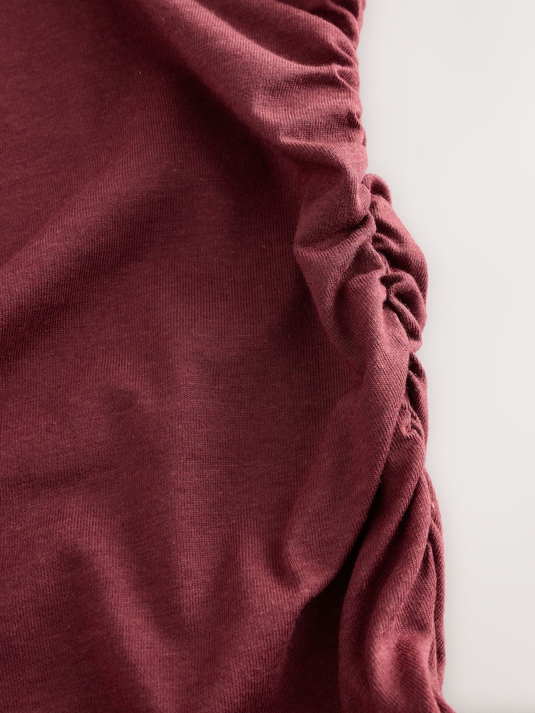 Oxblood Side Seam Ruched Detail Maxi Length Sleeveless Dress - Image 2 of 3
