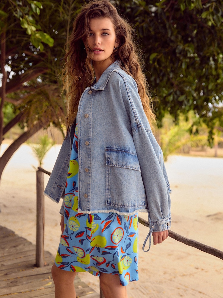 Blue Lemon Print Sleeveless V-Neck Slouch Dress - Image 2 of 7