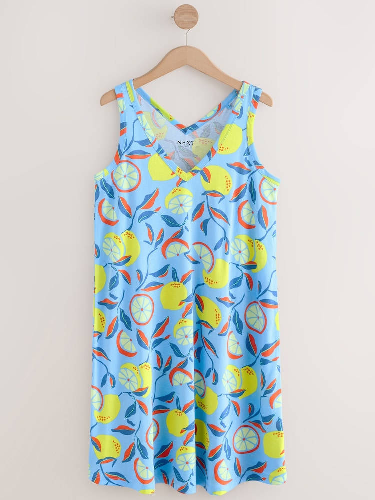 Blue Lemon Print Sleeveless V-Neck Slouch Dress - Image 5 of 7