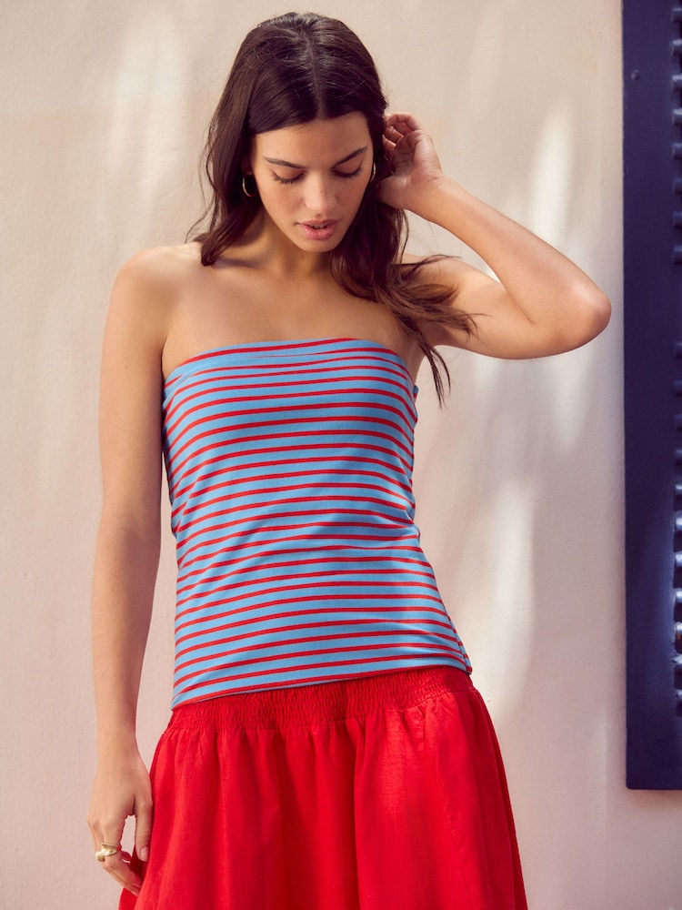 Blue/Red Cotton Rich Bandeau Boobtube Top - Image 1 of 4