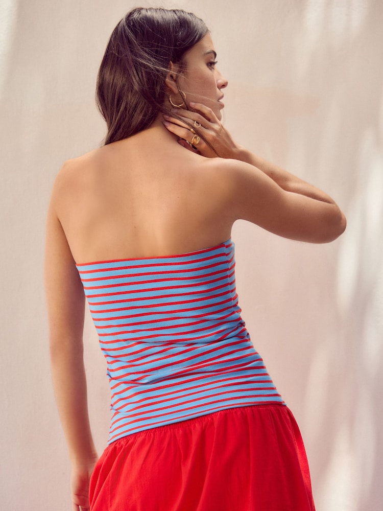 Blue/Red Cotton Rich Bandeau Boobtube Top - Image 3 of 4