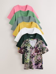 Floral/Pink/Green/Yellow/Grey/White/Black Modal Slouch T-Shirts 7 Pack - Image 1 of 14