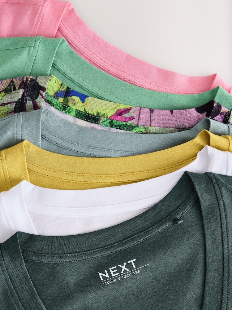 Floral/Pink/Green/Yellow/Grey/White/Black Modal Slouch T-Shirts 7 Pack - Image 14 of 14