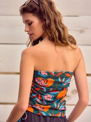 Green Lemon Print Ruched Tie Detail 100% Cotton Boobtube Top - Image 2 of 7