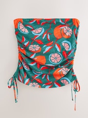 Green Lemon Print Ruched Tie Detail 100% Cotton Boobtube Top - Image 5 of 7