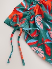 Green Lemon Print Ruched Tie Detail 100% Cotton Boobtube Top - Image 6 of 7