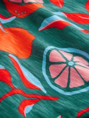 Green Lemon Print Ruched Tie Detail 100% Cotton Boobtube Top - Image 7 of 7