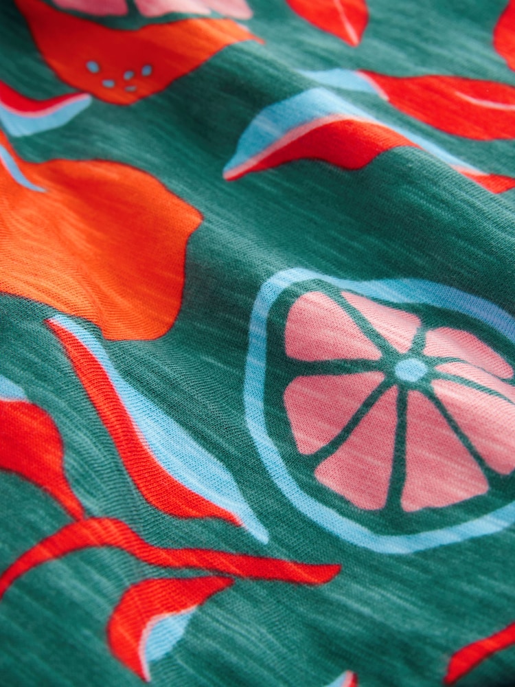 Green Lemon Print Ruched Tie Detail 100% Cotton Boobtube Top - Image 7 of 7