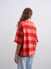 Red/Pink Oversized Relaxed Fit Boxy Heavyweight Crew Neck T-Shirt - Image 3 of 7