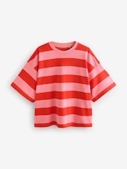 Red/Pink Oversized Relaxed Fit Boxy Heavyweight Crew Neck T-Shirt - Image 5 of 7