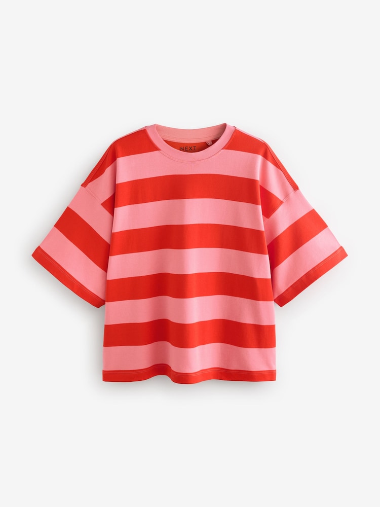 Rot und Pink - Kastenförmiges Oversize-T-Shirt in Relaxed-Fit mit Rundhalsausschnitt aus schwerem Material - Image 5 of 7