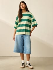 Green Monochrome Oversized Relaxed Fit Boxy Heavyweight Crew Neck T-Shirt - Image 2 of 8