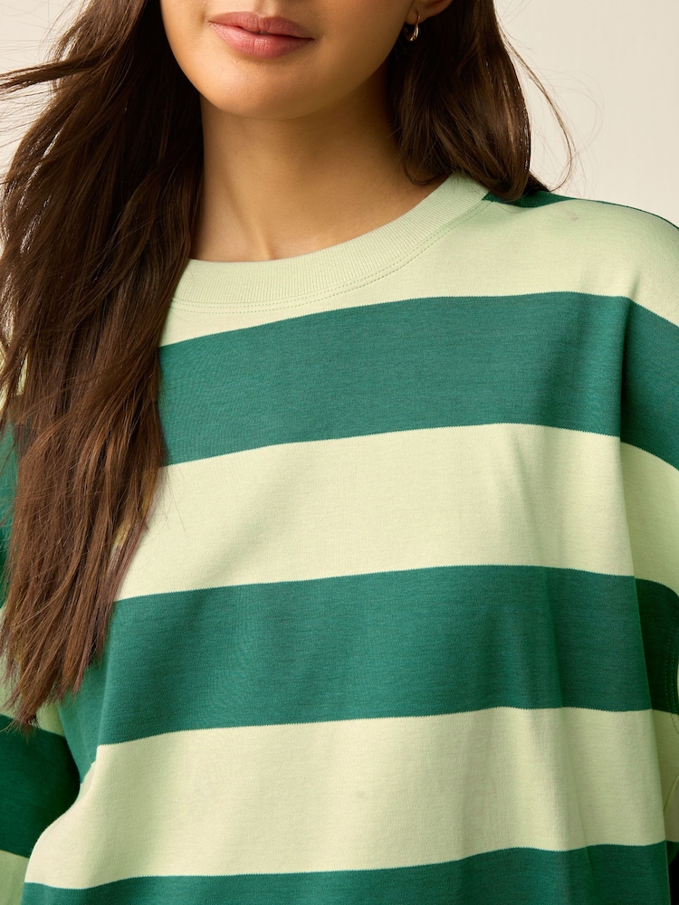 Green Monochrome Oversized Relaxed Fit Boxy Heavyweight Crew Neck T-Shirt - Image 5 of 8