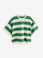 Green Monochrome Oversized Relaxed Fit Boxy Heavyweight Crew Neck T-Shirt - Image 6 of 8