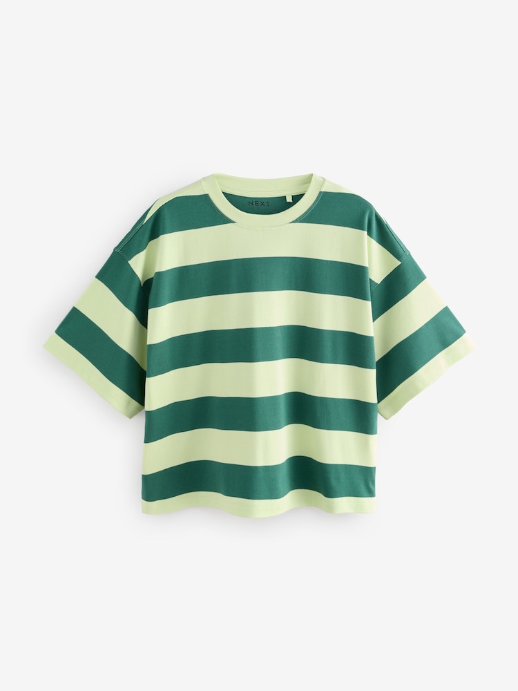 Green Monochrome Oversized Relaxed Fit Boxy Heavyweight Crew Neck T-Shirt - Image 6 of 8