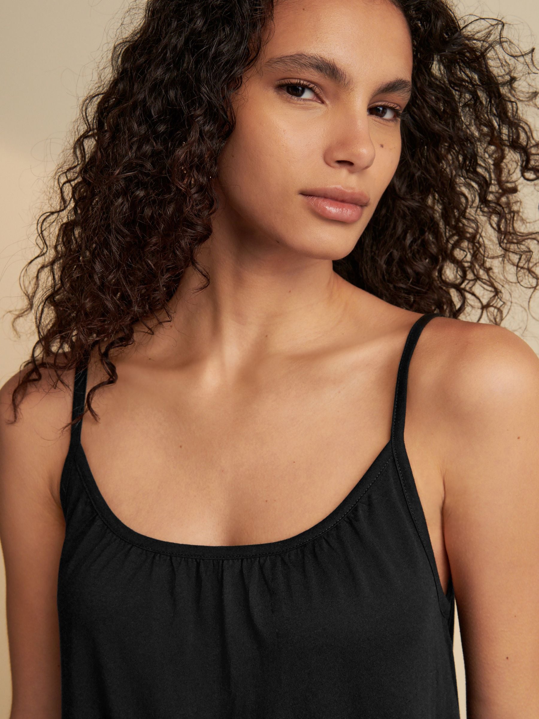 Buy Black Maxi Length Trapeze Shape Ruched Neckline Thin Vest