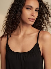 Black Maxi Length Trapeze Shape Ruched Neckline Thin Vest Strap Dress - Image 4 of 6