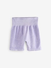 Lilac Purple Washed Ribbed Shorter Length Cycling Shorts - Image 4 of 6