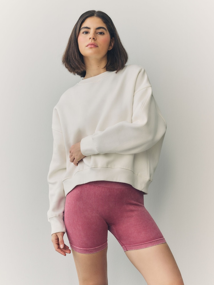 Raspberry Pink Washed Ribbed Shorter Length Cycling Shorts - Image 1 of 8