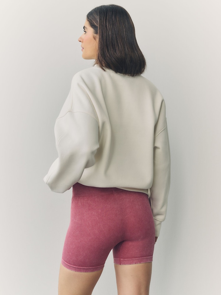 Raspberry Pink Washed Ribbed Shorter Length Cycling Shorts - Image 2 of 8