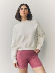 Raspberry Pink Washed Ribbed Shorter Length Cycling Shorts - Image 5 of 8