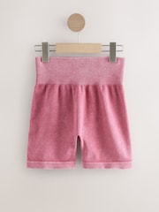 Raspberry Pink Washed Ribbed Shorter Length Cycling Shorts - Image 6 of 8