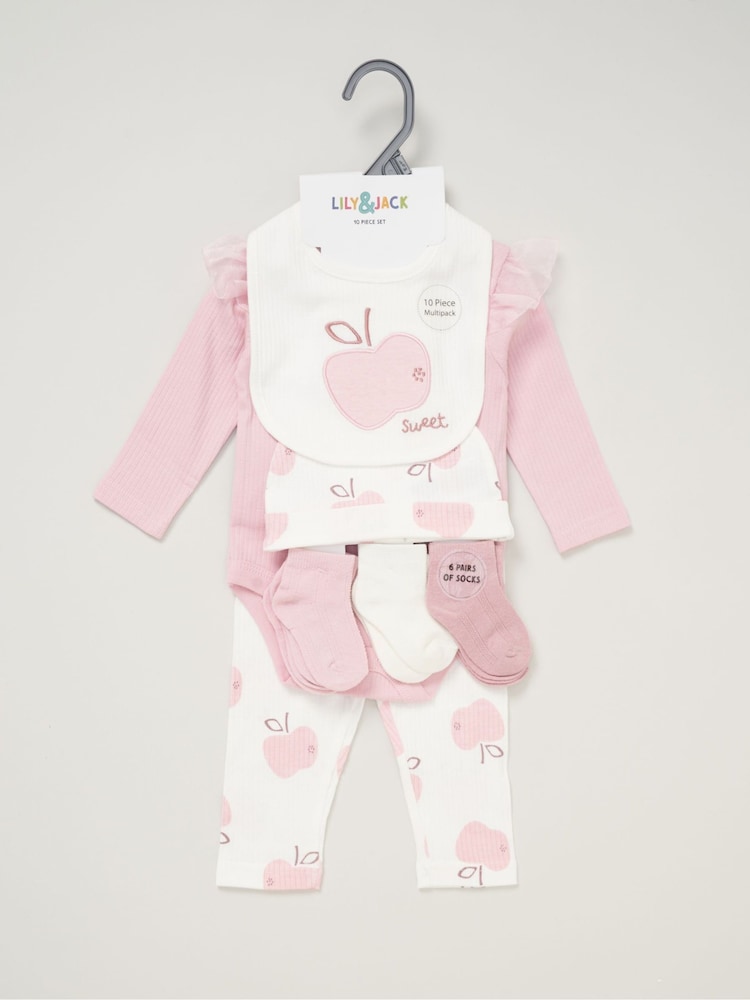 Lily & Jack Baby Bodysuit Hat Trousers 100% Cotton Bib and Socks Gift Set 10 Piece - Image 2 of 6