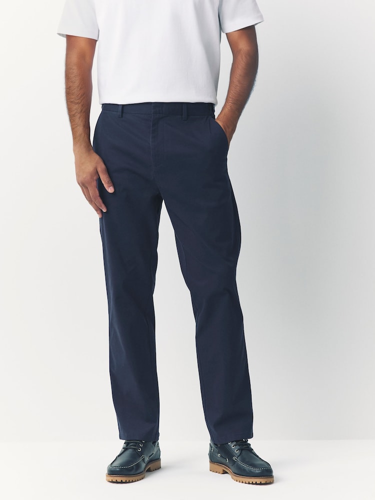Navy Straight Fit Signature Supima Cotton Blend Chinos Trousers - Image 2 of 16