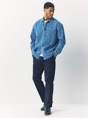 Navy Straight Fit Signature Supima Cotton Blend Chinos Trousers - Image 8 of 16