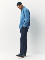 Navy Straight Fit Signature Supima Cotton Blend Chinos Trousers - Image 9 of 16