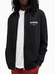 AllSaints Black Underground Zip 100% Cotton Hoodie - Image 4 of 8