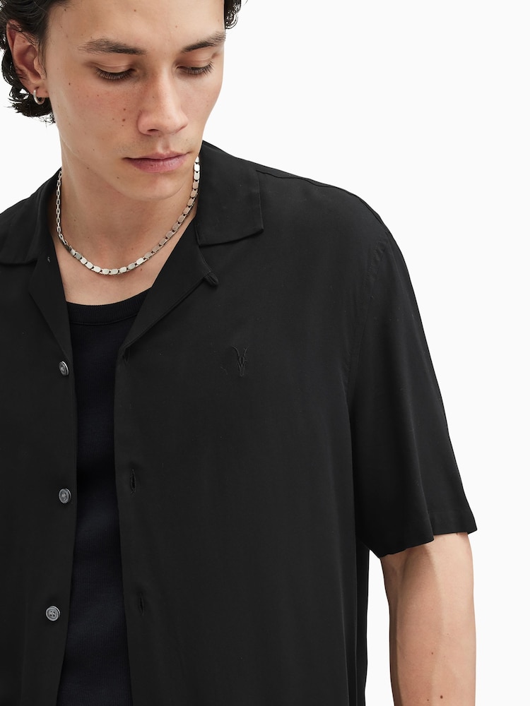 AllSaints Black Venice Short Sleeve Shirt - Image 2 of 8