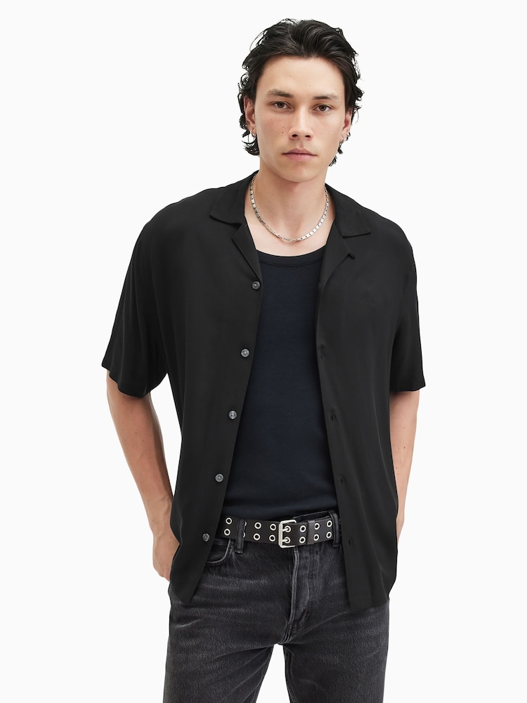 AllSaints Black Venice Short Sleeve Shirt - Image 6 of 8