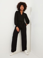 Joe Browns Black Petite Collared Zip Front Straight Leg Jersey Jumpsuit - Image 1 of 5