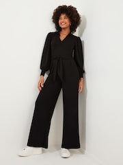 Joe Browns Black Petite Collared Zip Front Straight Leg Jersey Jumpsuit - Image 3 of 5