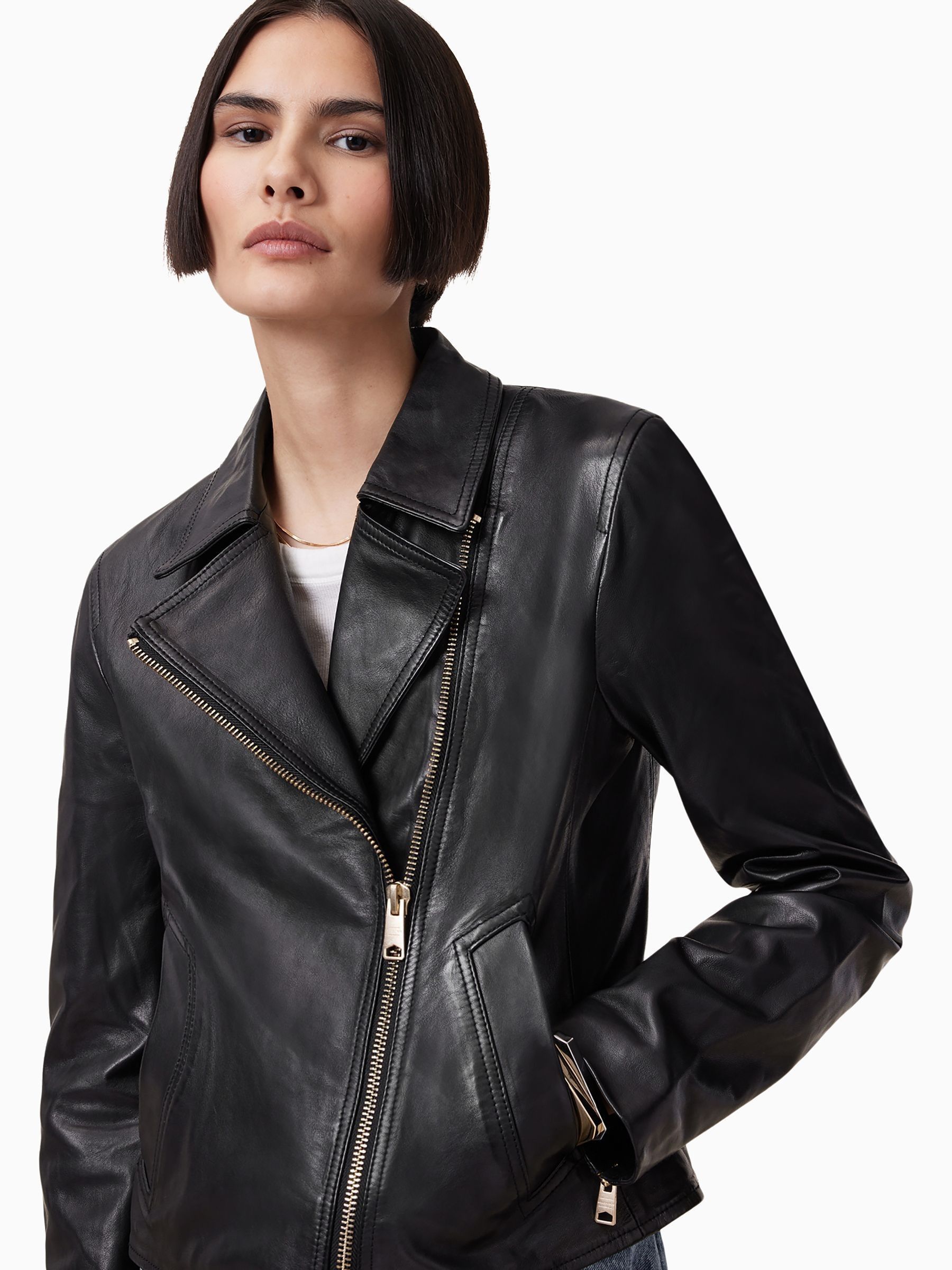 Buy AllSaints Black Vela Black Slim Fit Leather Biker Jacket from