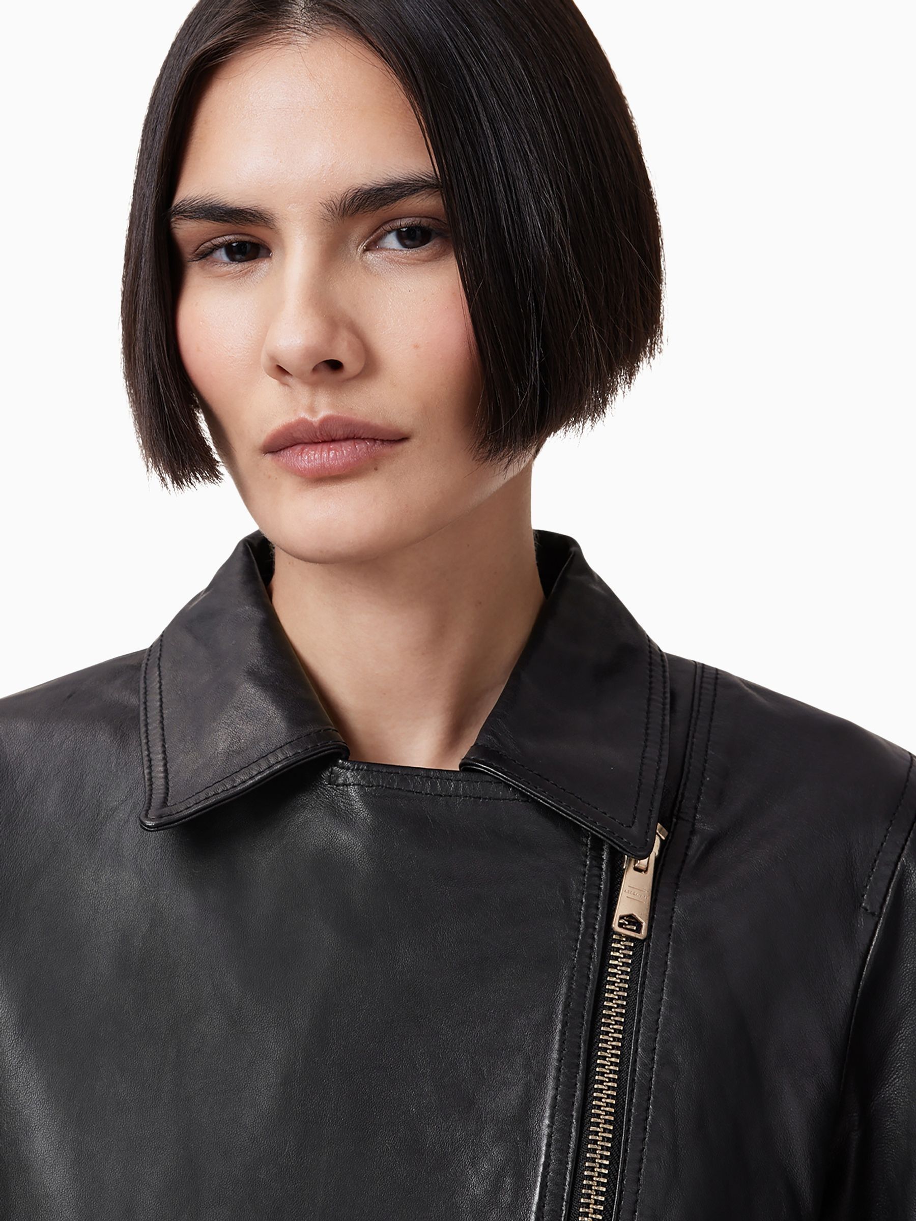 Buy AllSaints Black Vela Black Slim Fit Leather Biker Jacket from