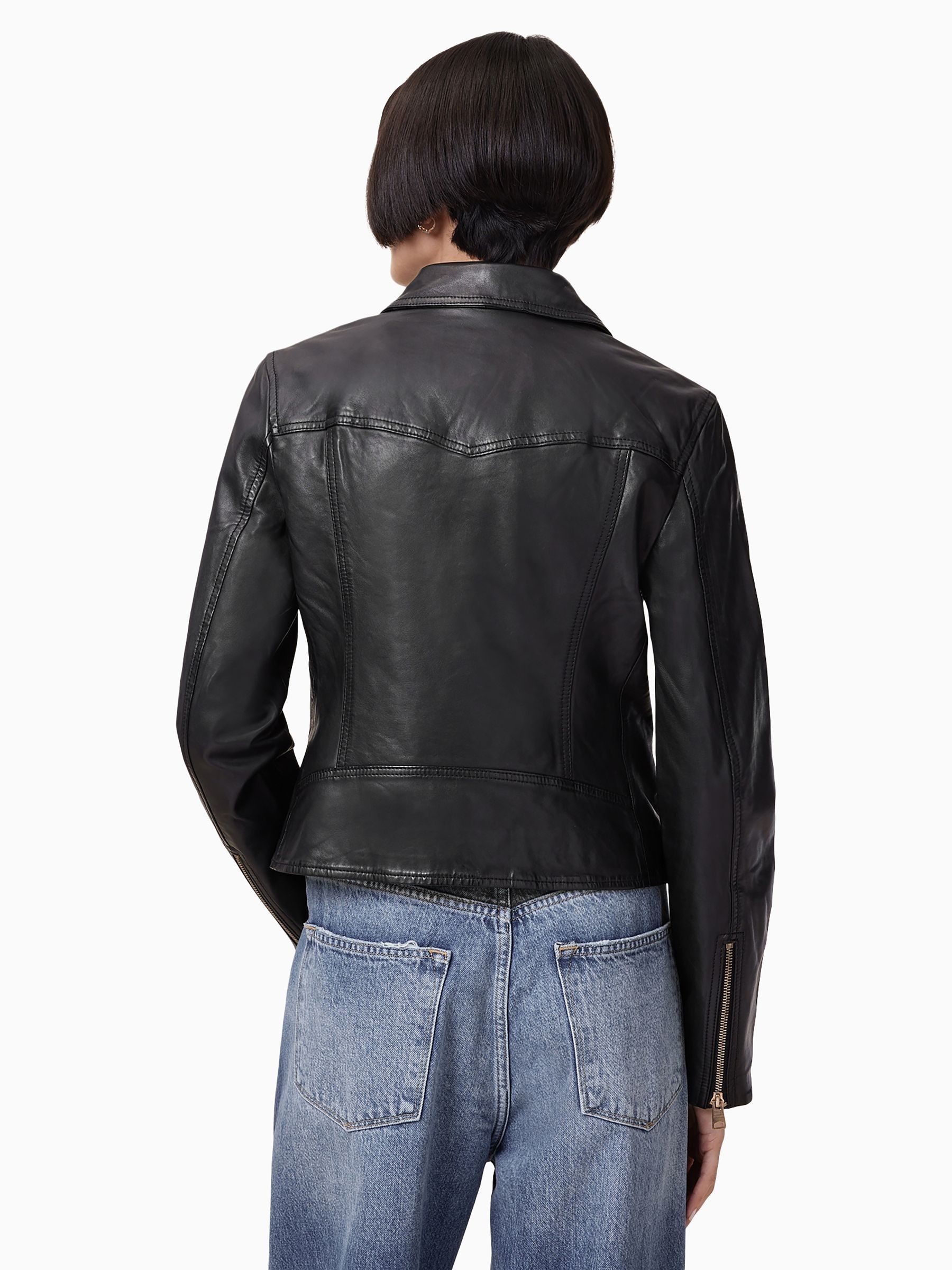 Buy AllSaints Black Vela Black Slim Fit Leather Biker Jacket from
