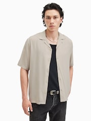 AllSaints Cream Venice Short Sleeve Shirt - Image 1 of 7
