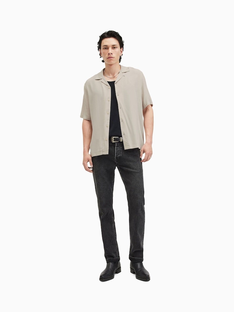 AllSaints Cream Venice Short Sleeve Shirt - Image 3 of 7