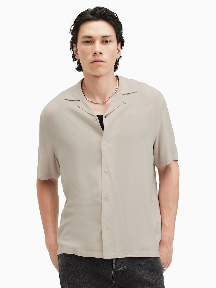 AllSaints Cream Venice Short Sleeve Shirt - Image 5 of 7