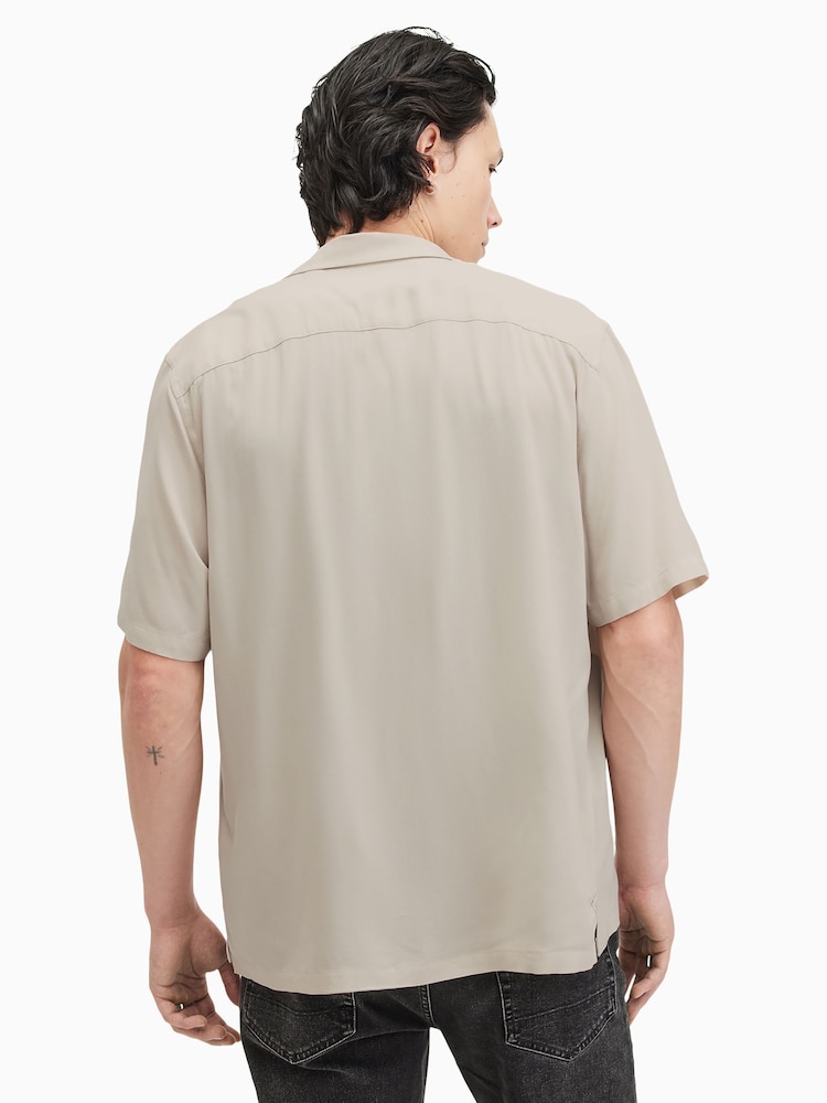 AllSaints Cream Venice Short Sleeve Shirt - Image 6 of 7