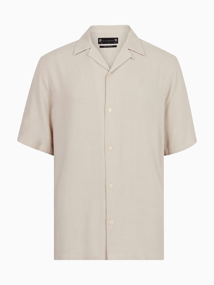 AllSaints Cream Venice Short Sleeve Shirt - Image 7 of 7