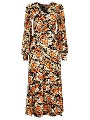 Joe Browns Brown Petite Autumnal Floral V-Neck Jersey Midi Dress - Image 5 of 5